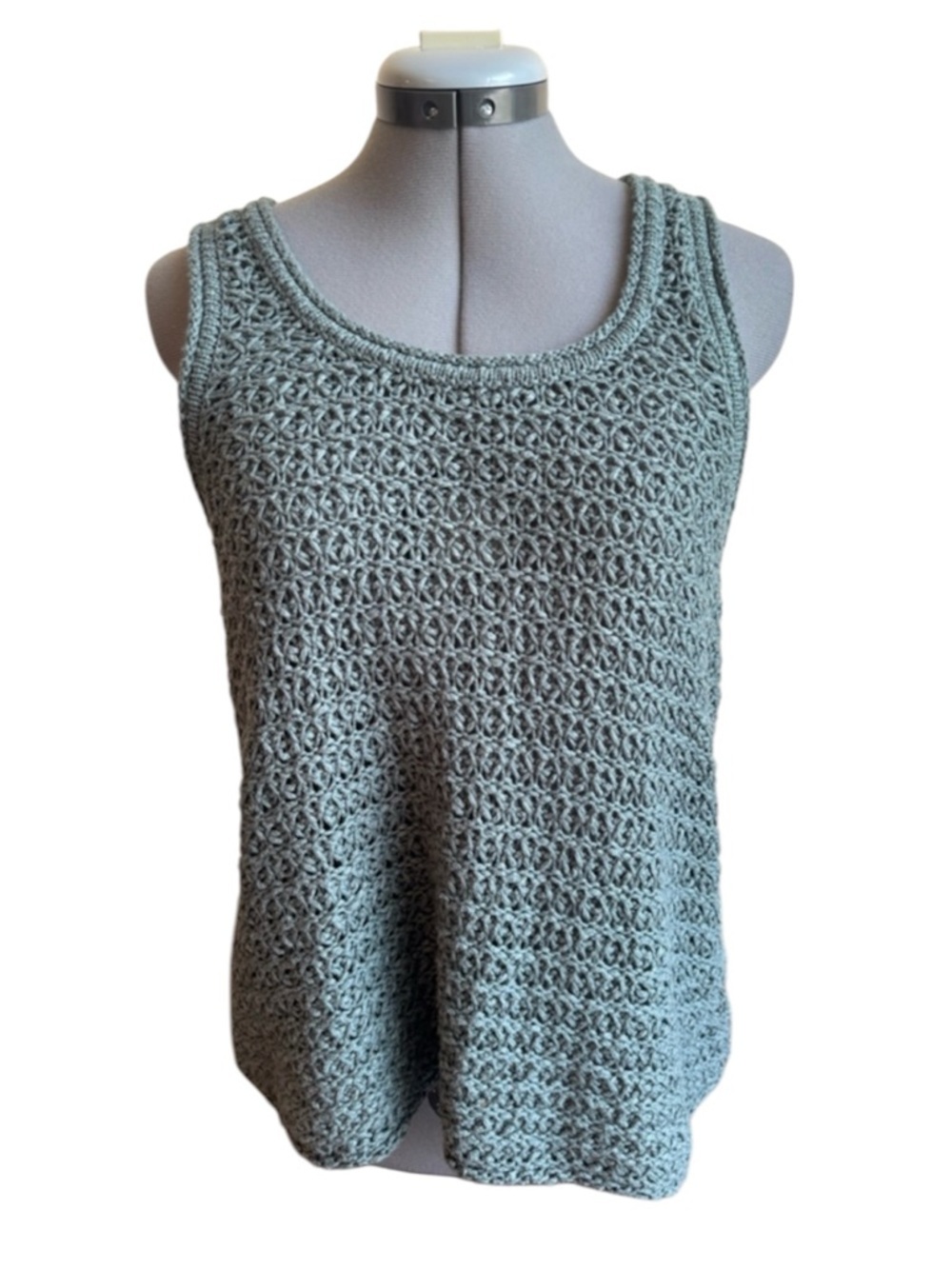 Aerie Sage Green Crochet Knit Tank Top Boho Coastal Beachy Sleeveless Summer Top